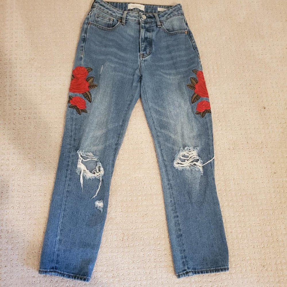 Rose-Embroidered PacSun Mom Jeans